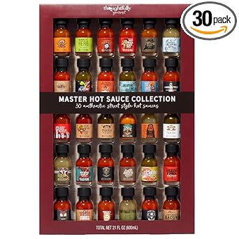 Thoughtfully Gourmet, Master Hot Sauce Collection Sampler Set, Flavors Include Garlic Herb, Apple Whiskey and More, Gift Set of 30