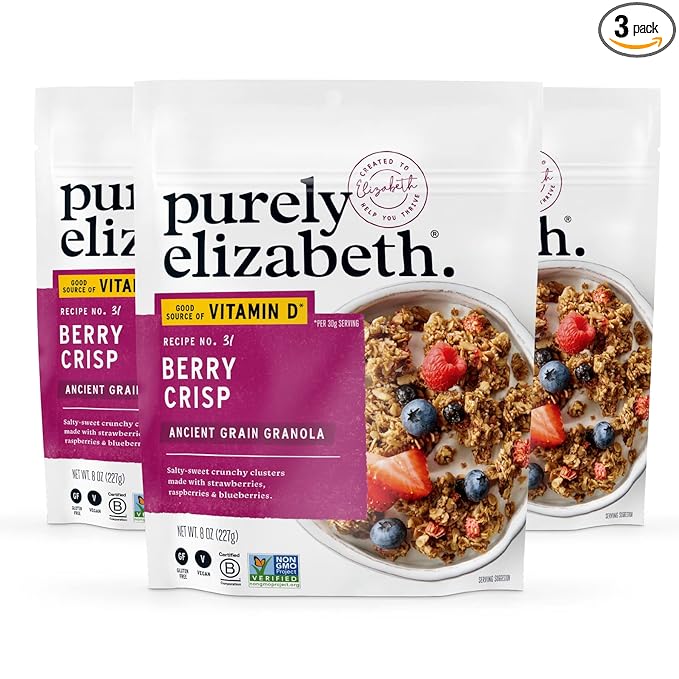 purely elizabeth Ancient Grain Granola Certified Glutenfree Vegan NonGMO Coconut Sugar Delicious Healthy Snack , Blueberry Hemp, 12 Ounce